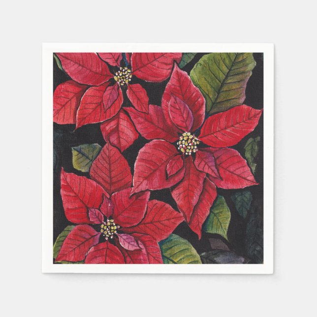 Guardanapo De Papel Poinsettia Vibrante Em Aquarela (Frente)