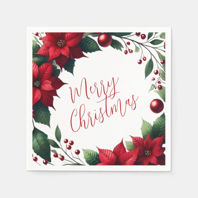 Guardanapo De Papel Poinsettia Wreath – Elegant Christmas Florals (Frente)