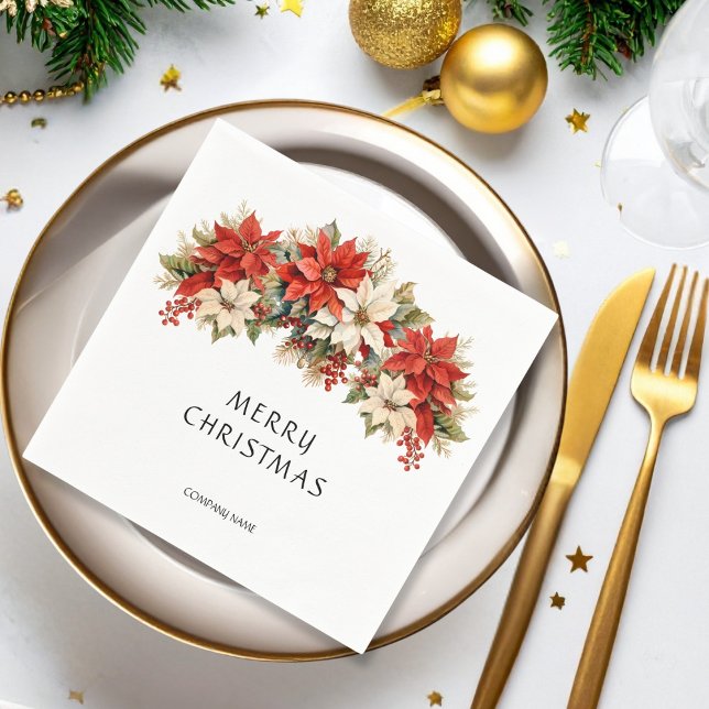 Guardanapo De Papel Poinsettias Feliz Natal (Criador carregado)