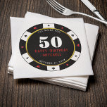 Guardanapo De Papel Poker Chip 50ª Festa de aniversário<br><div class="desc">Legal,  preto,  branco,  vermelho e caixote de pôquer de casino de ouro 50º guardanapos de festa de aniversário. Personalize-o com os detalhes do evento.</div>