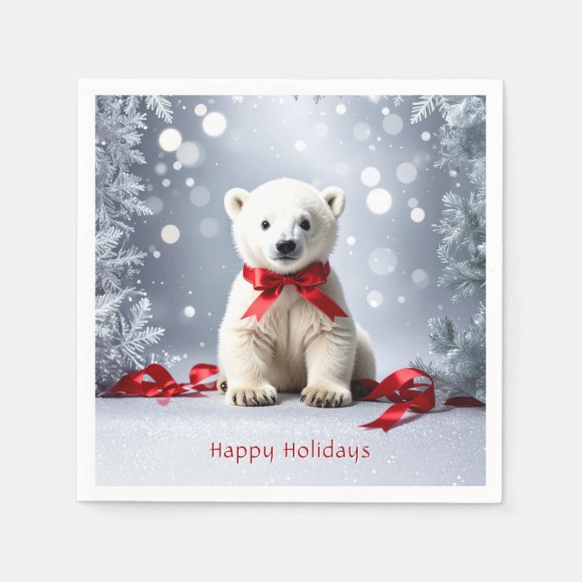 Guardanapo De Papel Polar Bear Christmas Holiday Napkin (Frente)