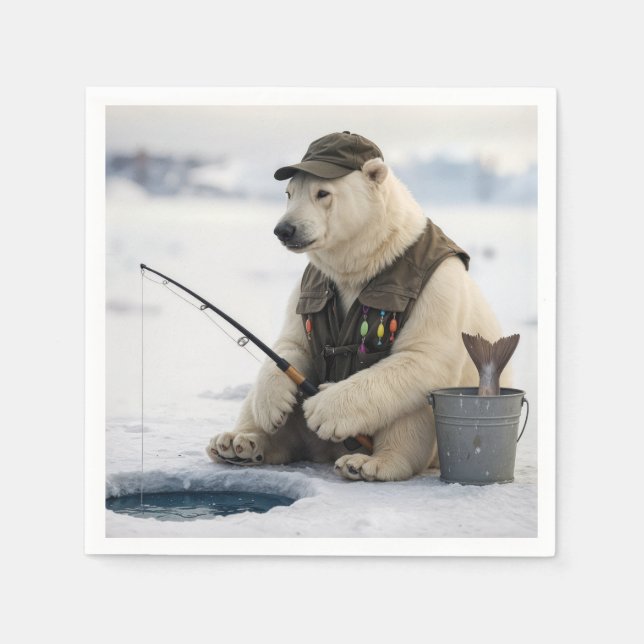 Guardanapo De Papel Polar Bear Ice Fishing (Frente)