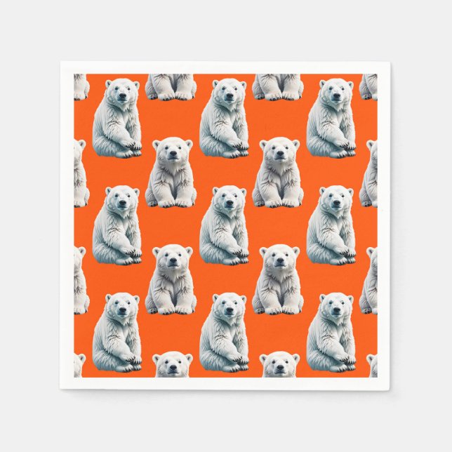 Guardanapo De Papel Polar Bear Pattern Design On Orange  (Frente)