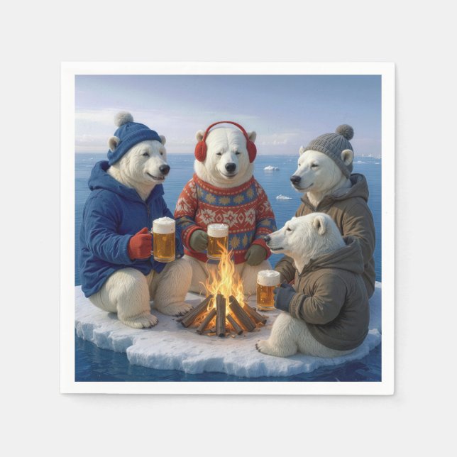 Guardanapo De Papel Polar Bears Drinking Around a Campfire  (Frente)