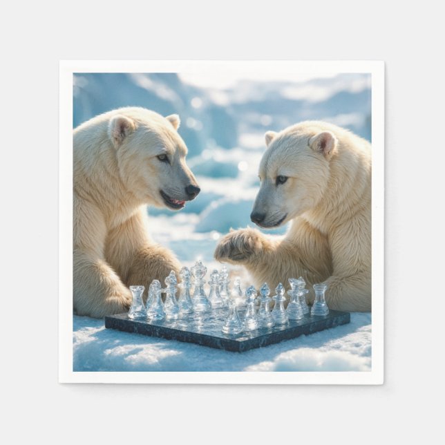 Guardanapo De Papel Polar Bears Playing Chess On a Glacier (Frente)