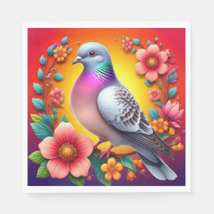 Guardanapo De Papel Pombo Colorido Rodeado por Flores Vibrantes
