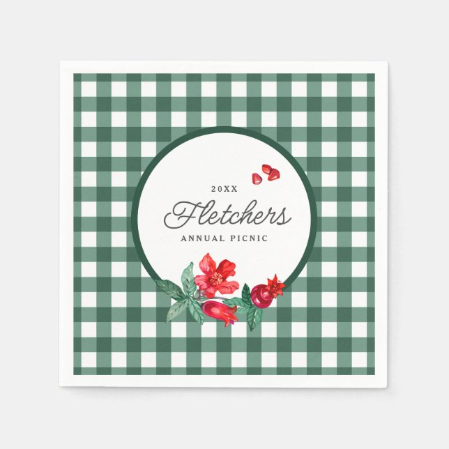 Guardanapo De Papel Pomegranate & Green Gingham Personalizado (Frente)
