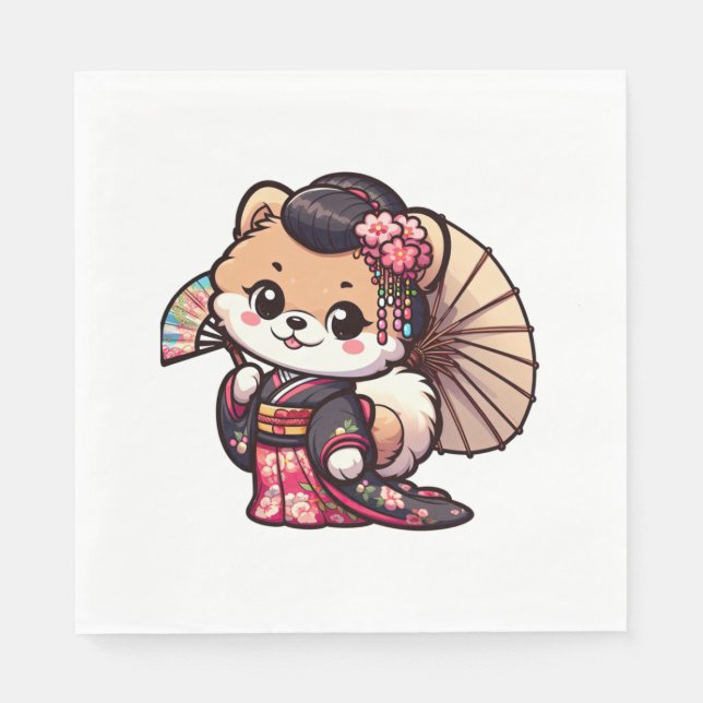 Guardanapo De Papel Pomeranian Dog Kimono (Frente)