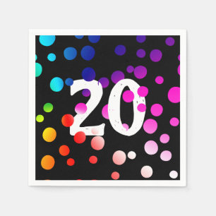 Guardanapo De Papel Pontos do arco-íris de 20 aniversário em preto