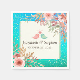 Guardanapo De Papel Pontos Dourados do Teal Floral Cor-de-Rosa Elegant
