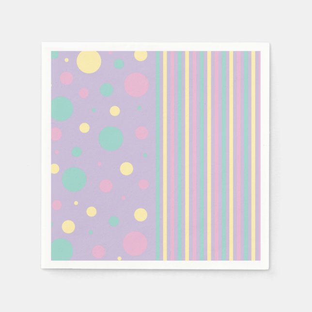 Guardanapo De Papel Pontos e faixas - Rosa, Amarelo, Roxo, Verde (Frente)