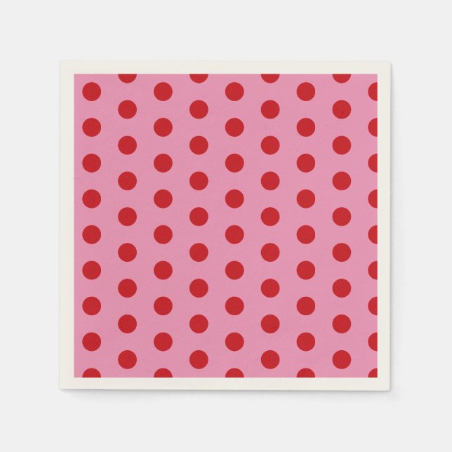Guardanapo De Papel Pontos Vermelhos Polka em Rosa (Frente)