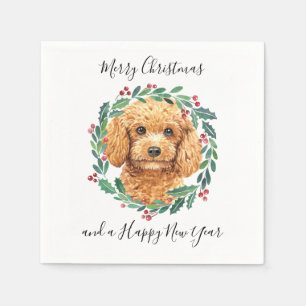 Guardanapo De Papel Poodle Elegant Dog Wreath Feliz Natal