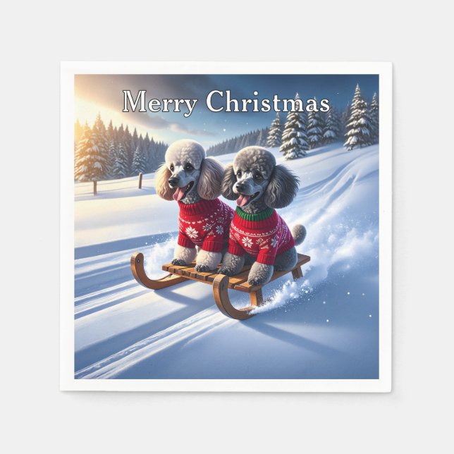 Guardanapo De Papel Poodles Sled Ride Christmas (Frente)