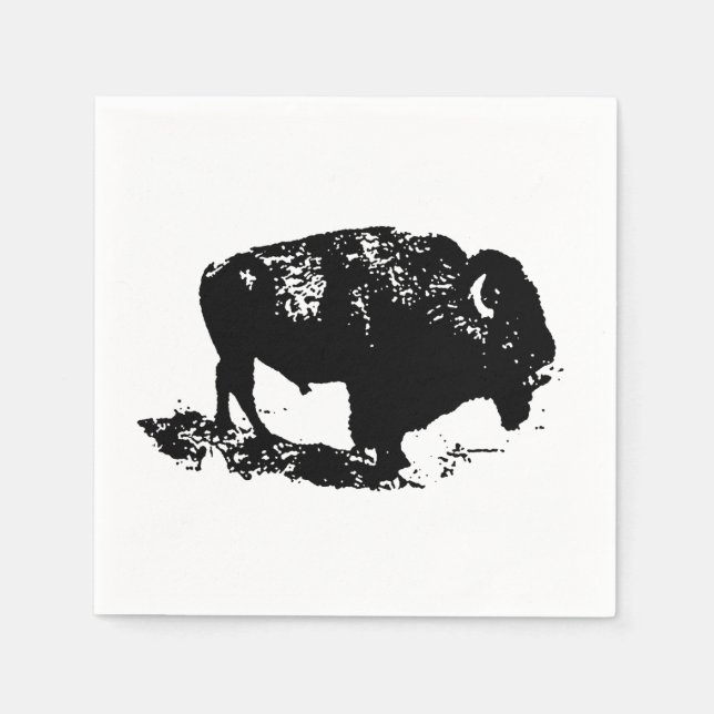 Guardanapo De Papel Pop Art Black White Buffalo Bison Silhouette (Frente)