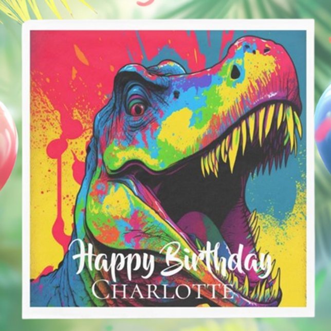 Guardanapo De Papel Pop Art Pink T- Rex Aniversário (Make your celebration unforgettable with our T-Rex Birthday Napkins!)