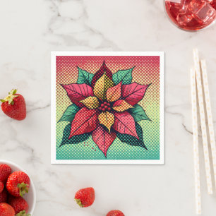 Guardanapo De Papel Pop Art Poinsettia Halftone Pontos Decoupage Napki