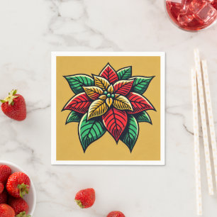 Guardanapo De Papel Pop Art Poinsettia Retro-Descamação Festiva