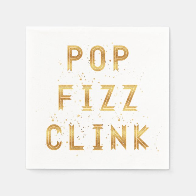 Guardanapo De Papel Pop Fizz Clink Faux Dourado Ano Novo (Frente)