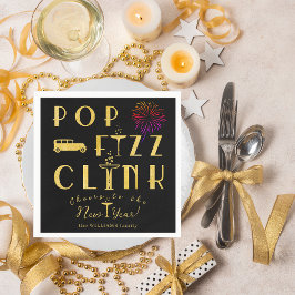 Guardanapo De Papel Pop Fizz Clink Gold Typograpy Modern New Years Eve