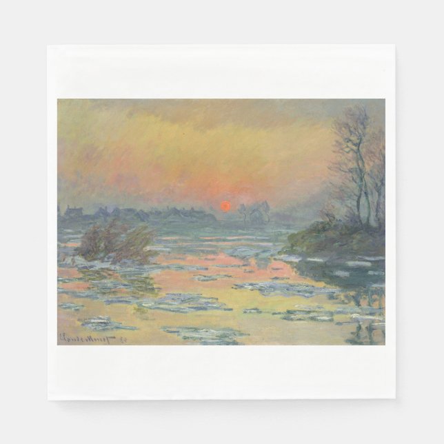 Guardanapo De Papel Pôr do sol do rio Sena no inverno (Claude Monet) (Frente)
