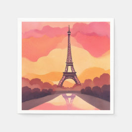 Guardanapo De Papel Pôr do Sol em Paris | Torre Eiffel França Aquarela