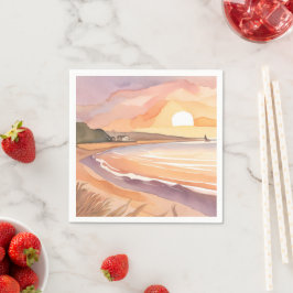 Guardanapo De Papel Pôr do Sol na Praia em Aquarela | Bela Pintura do