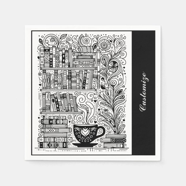 Guardanapo De Papel Porta-Livrarias Preta E Branca (Frente)