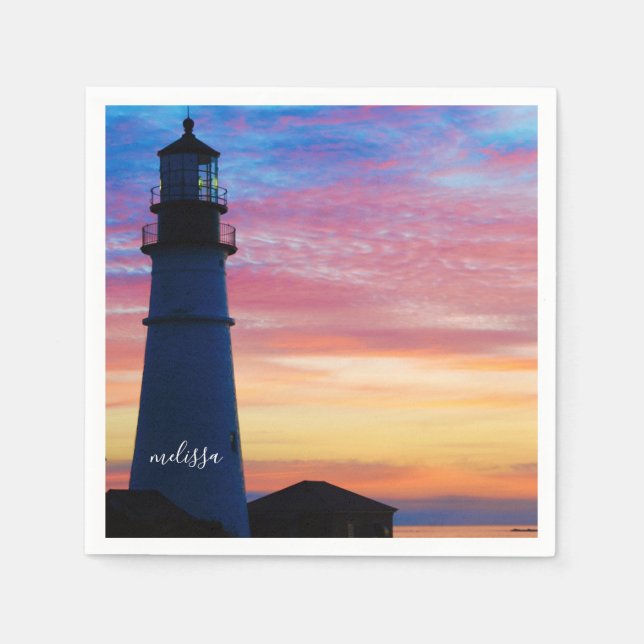 Guardanapo De Papel Portland Head Light Sunrise Maine Lighthouse (Frente)