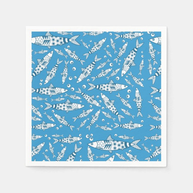 Guardanapo De Papel Português Lisboa Sardinha Padrão Azulejos Azul (Frente)