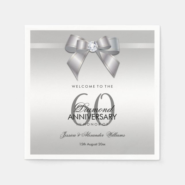 Guardanapo De Papel Posh Gem Arco & Ribbon 60º Aniversário de Casament (Frente)