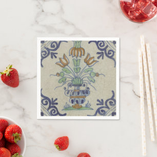 Guardanapo De Papel Pote De Flor Antiquado Com Azulejo Delft