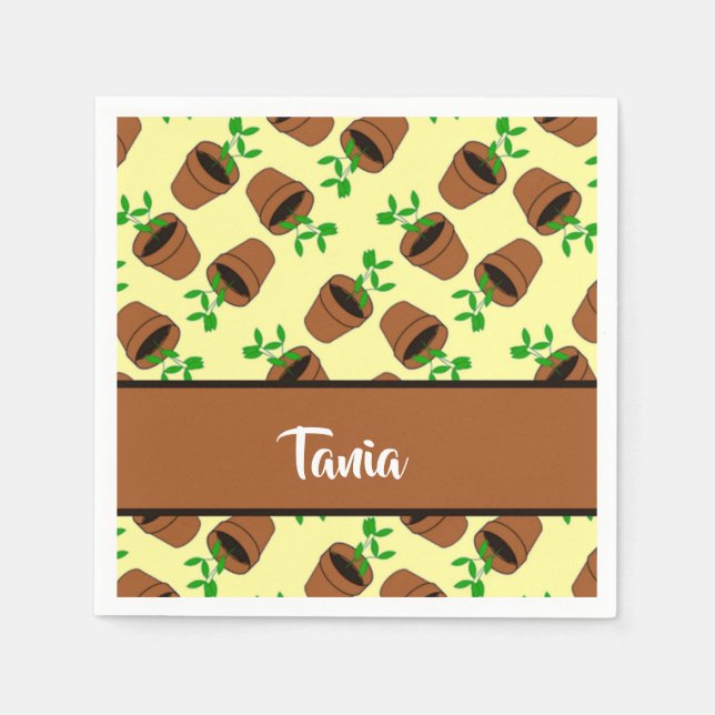 Guardanapo De Papel Pote verde de terracotta em amarelo (Frente)