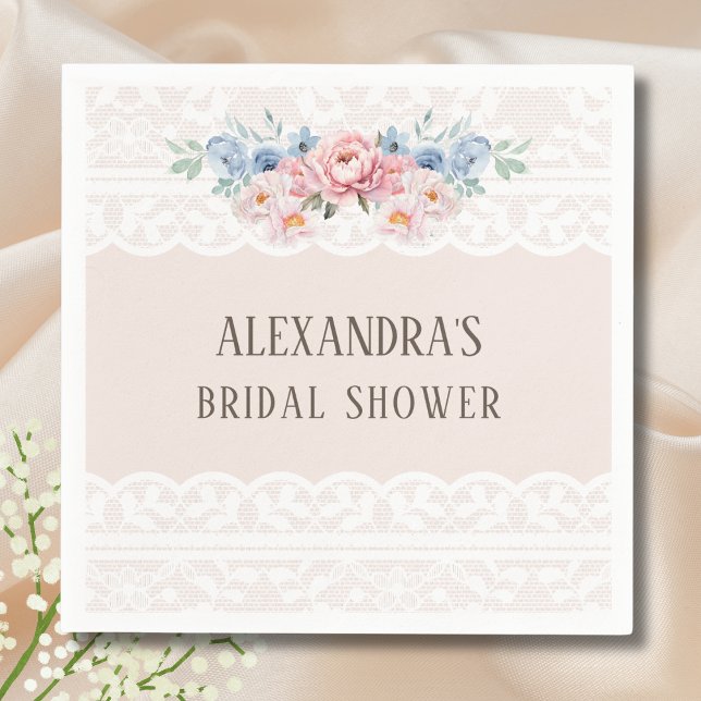 Guardanapo De Papel Pouso de Noiva em Renda Floral Rosa Azul Empoeirad (Criador carregado)