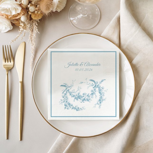 Guardanapo De Papel Powder Blue Toile de Jouy Wedding Paper Napkins (Criador carregado)