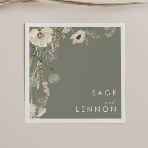 Guardanapo De Papel Prado de flor selvagem Sage Green Wedding