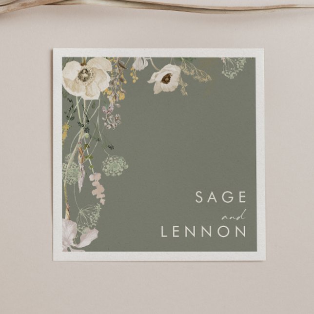 Guardanapo De Papel Prado de Flores Selvagens | Sage Green Wedding (Criador carregado)