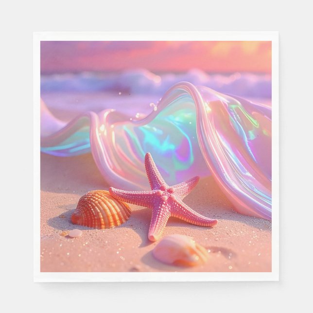 Guardanapo De Papel Praia dos Sonhos Fantasia Com Estrela-do-Mar Rosa  (Frente)