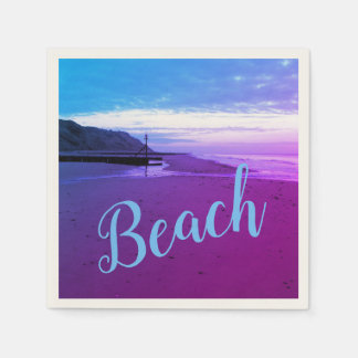 Guardanapo De Papel Praia em Mundesley, Norfolk em azul e roxo