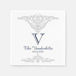 Guardanapo De Papel Prata branca e Casamento tema damasco Marinho Nápo