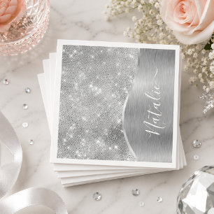 Guardanapo De Papel Prata Brilho Glam Bling Personalizado Metálico