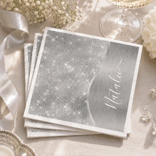 Guardanapo De Papel Prata Brilho Glam Bling Personalizado Metálico