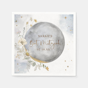 Guardanapo De Papel Prata Chic, Azul, Lua Celestial Dourada Bat Mitzva