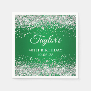 Guardanapo De Papel Prata Glitter Verde Ombre 40º Aniversário