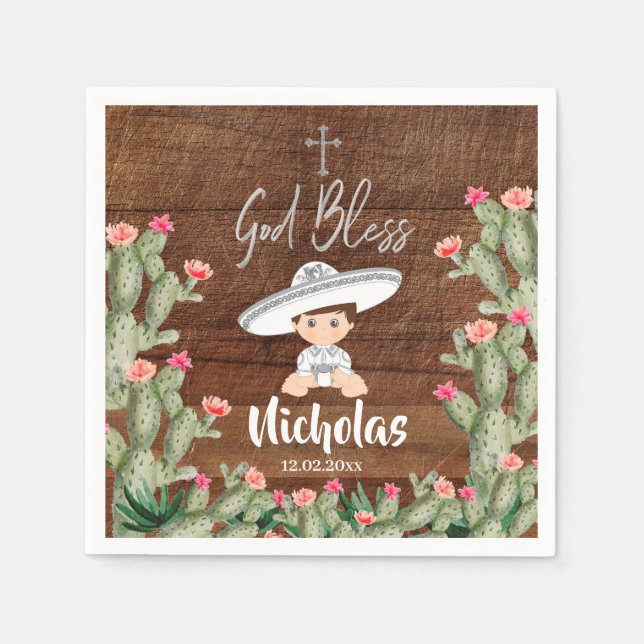 Guardanapo De Papel Prata mexicana russa Charro Baptism Paper Napkins (Frente)