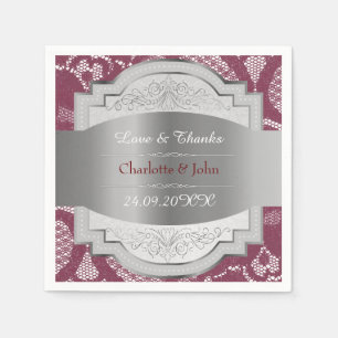 Guardanapo De Papel Prata personalizada de Borgonha do vintage laço