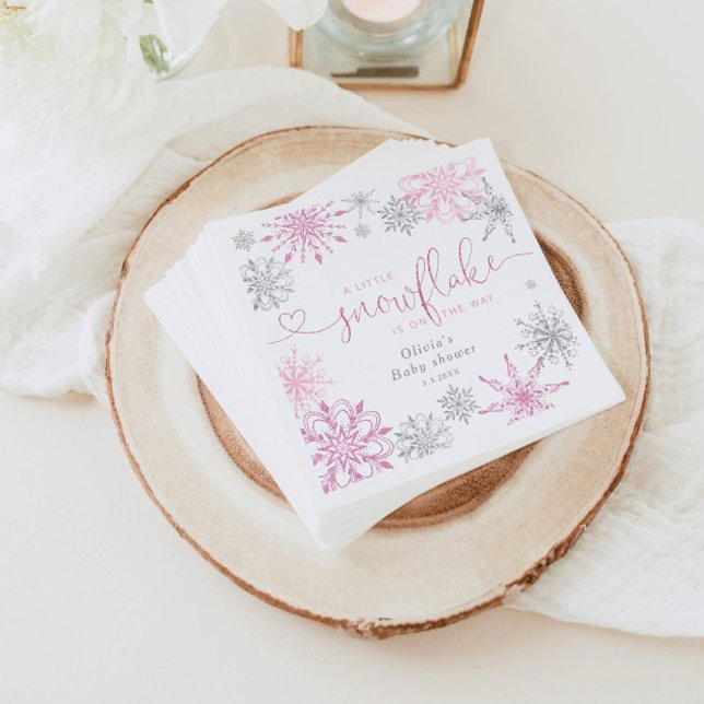 Guardanapo De Papel Prata rosa Um chá de fraldas com flocos de neve (Criador carregado)