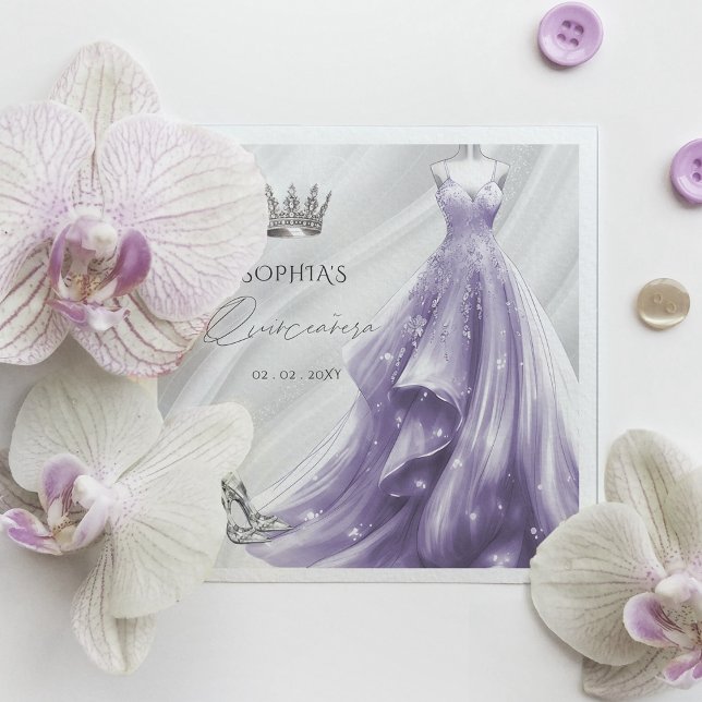Guardanapo De Papel Prata Roxo princesa Quinceañera (Silver Purple Dress Princess Quinceañera Napkins)