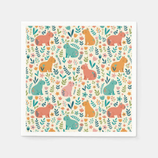 Guardanapo De Papel Pratos de Papel Capivara Floral Desenhados à Mão