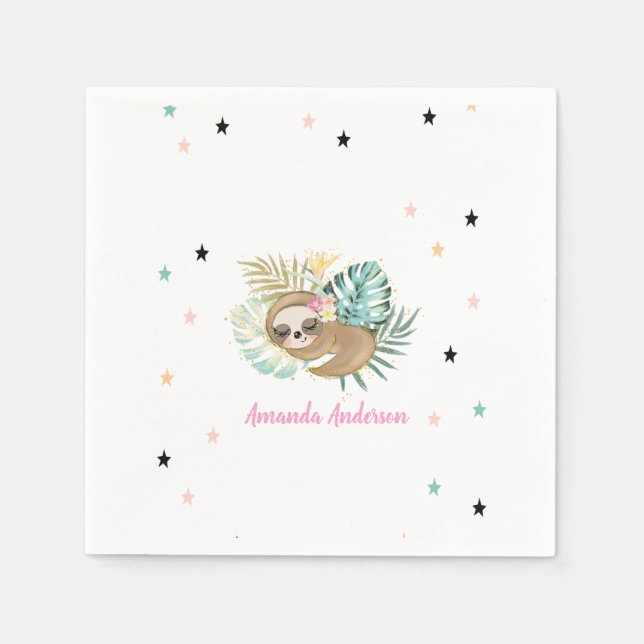 Guardanapo De Papel Preguiça Adormecida Fofa, Estrelas, Princesa (Frente)